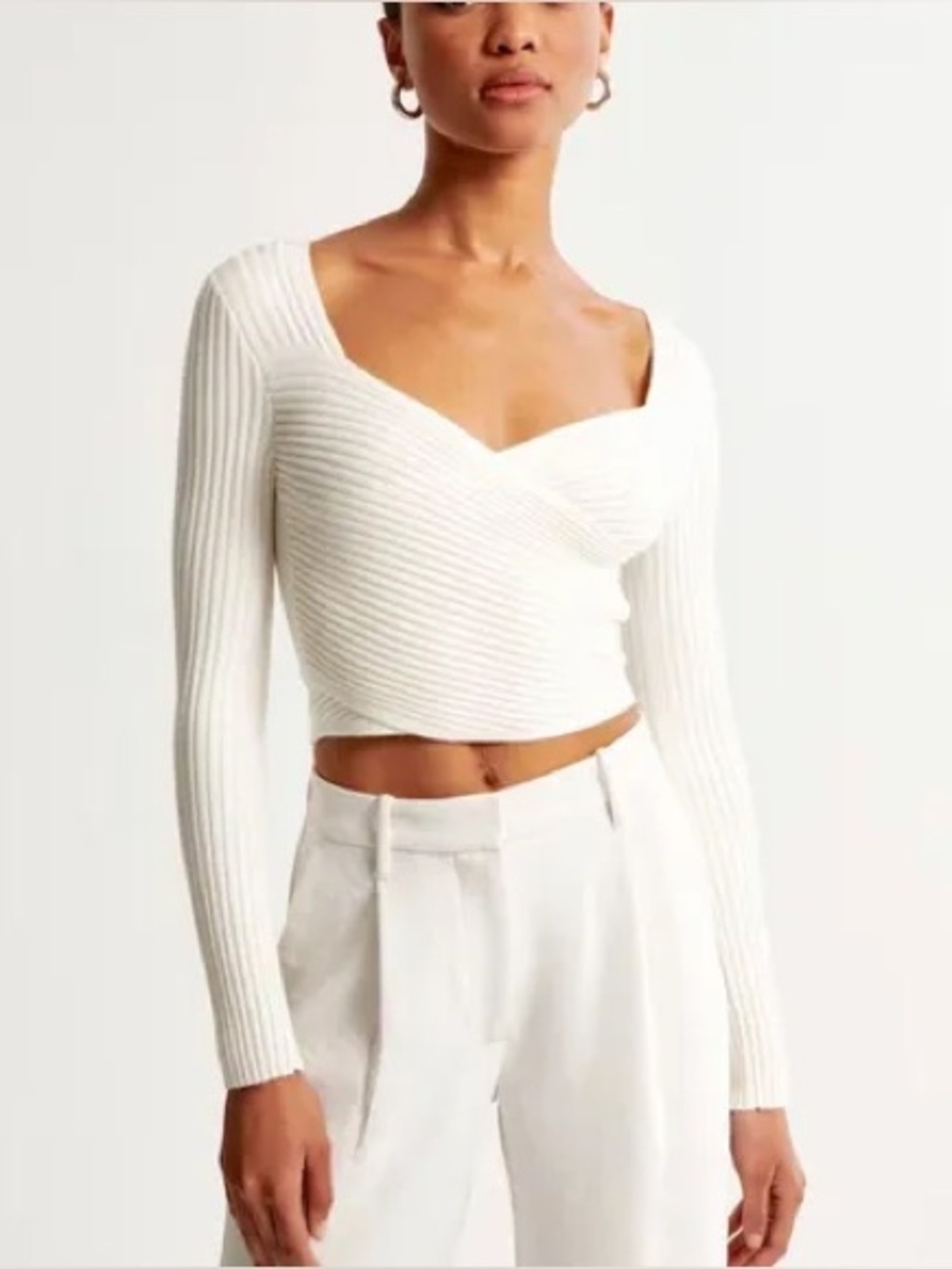 Abercrombie & Fitch Wrap Sweater Top White